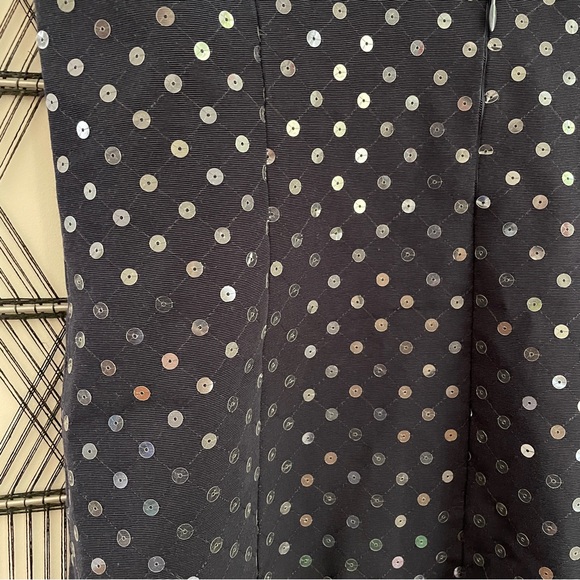 Paule Ka square neck moire navy blue dress clear sequins size 44 hidden zipper - Picture 5 of 15